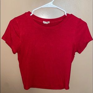 Red Ribbed Crop Tee
